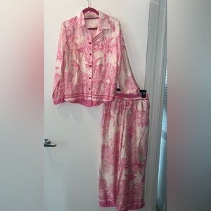 Silk pink and white matching set